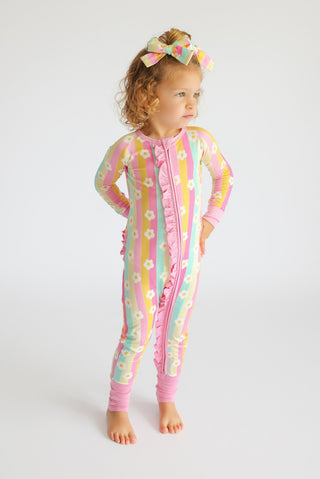DAISY STRIPE DELIGHT DREAM RUFFLE ROMPER