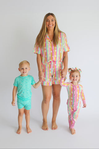 DAISY STRIPE DELIGHT DREAM RUFFLE ROMPER