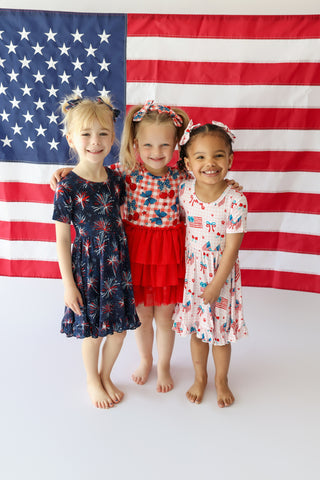 RED, WHITE & BOOM DREAM RUFFLE DRESS