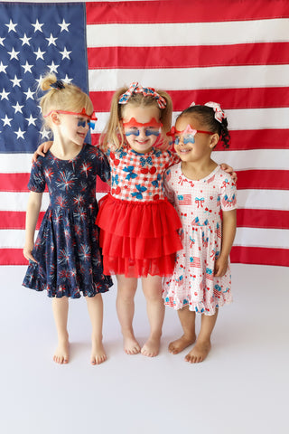RED, WHITE & BOOM DREAM RUFFLE DRESS