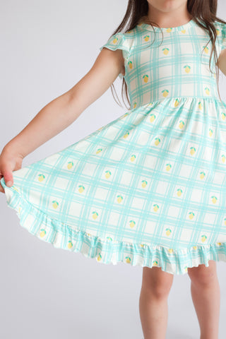 CITRUS GINGHAM CAP SLEEVE DREAM RUFFLE DRESS