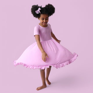 FOREVER LILAC RIB DREAM RUFFLE DRESS