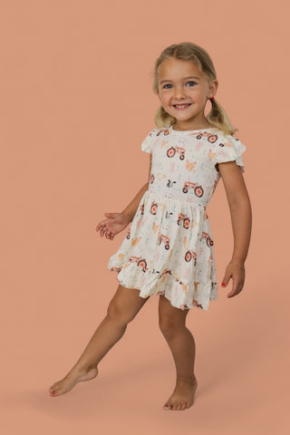 FARMYARD FRIENDS DREAM TIE BACK RUFFLE DRESS