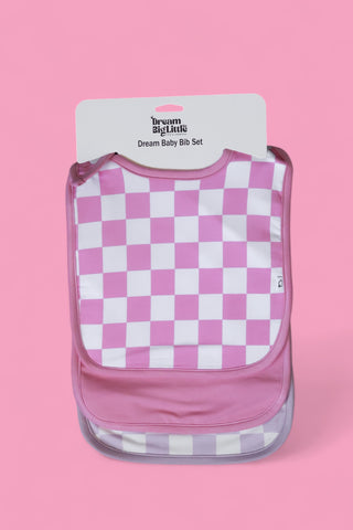 BUBBLEGUM CHECKERS DREAM BABY BIB (PACK)