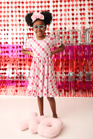 DREAMY PINK CHECKERS DREAM RUFFLE DRESS