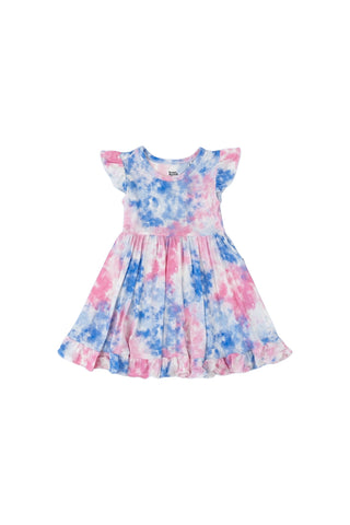 COTTON CANDY TIE DYE CAP SLEEVE DREAM RUFFLE DRESS