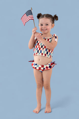 HOME OF THE FREE CHECKERS DREAM TANKINI TWO PIECE SWIM SUIT