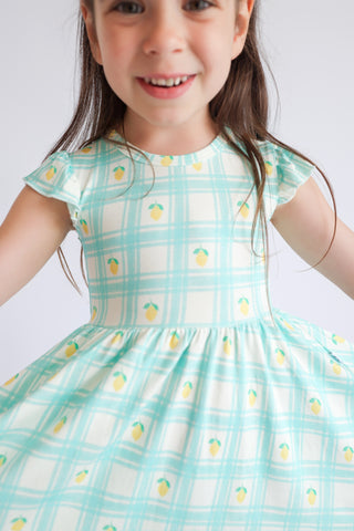 CITRUS GINGHAM CAP SLEEVE DREAM RUFFLE DRESS