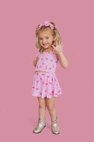 FLOCKING FLAMINGOS DREAM SMOCKED SKORT SET