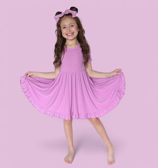 FOREVER LILAC RIB DREAM RUFFLE DRESS