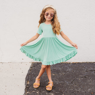 MINT RIB DREAM RUFFLE DRESS