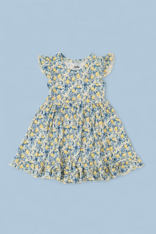 VINTAGE CITRUS TOILE CAP SLEEVE DREAM RUFFLE DRESS