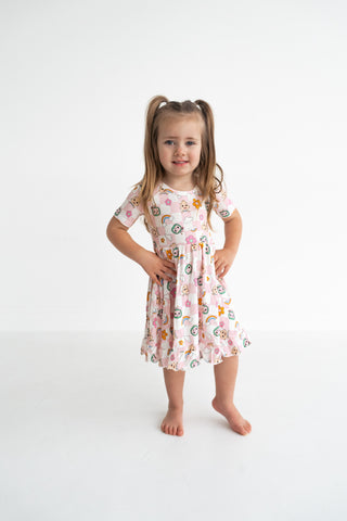 CoComelon x Dream Big Little Co JJ RAINBOW CHECKERS SHORT SLEEVE DREAM RUFFLE DRESS