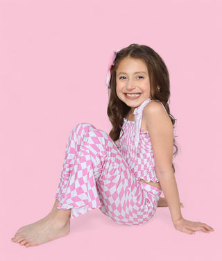 BUBBLEGUM WAVY CHECKERS DREAM SMOCKED FLARE SET