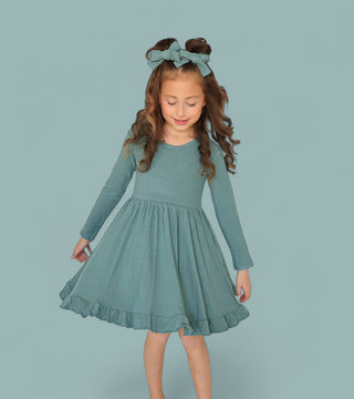 SAGE RIB DREAM RUFFLE DRESS