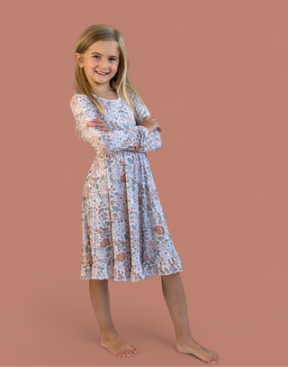 AUTUMN BLOSSOM LONG SLEEVE DREAM RUFFLE DRESS