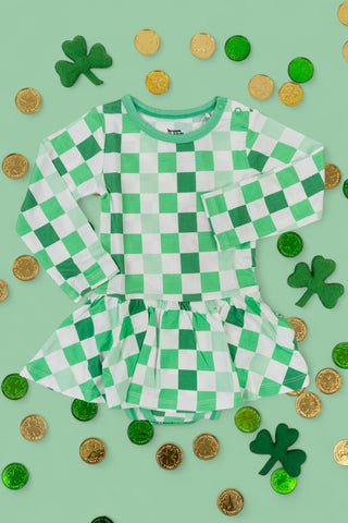 LUCKY CHECKERS LONG SLEEVE DREAM BODYSUIT DRESS