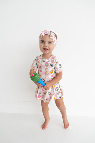 CoComelon x Dream Big Little Co JJ RAINBOW CHECKERS SHORT SLEEVE DREAM BODYSUIT DRESS