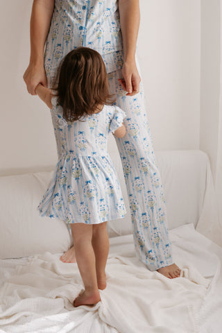 HEIRLOOM BLUE BLOOMS DREAM CAP SLEEVE BODYSUIT DRESS