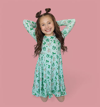 CLOVER BOWS LONG SLEEVE DREAM RUFFLE DRESS