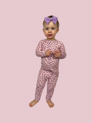 PLUM WAVY CHECKERS DREAM ROMPER