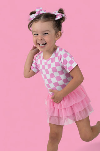 BUBBLEGUM CHECKERS DREAM TUTU BODYSUIT DRESS