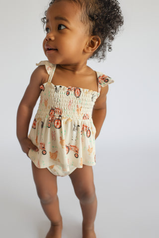 FARMYARD FRIENDS DREAM SMOCKED BABYDOLL BUMMIES SET