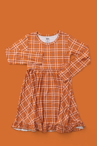 CIDER PLAID DREAM RUFFLE DRESS