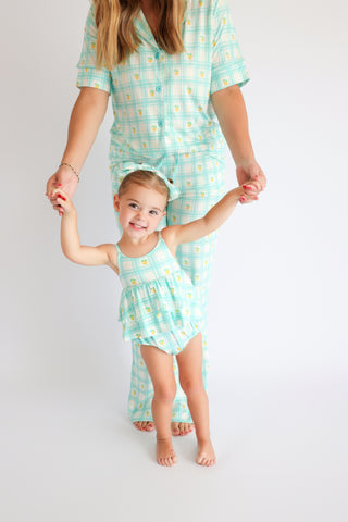 CITRUS GINGHAM RUFFLED DREAM BUBBLE ROMPER
