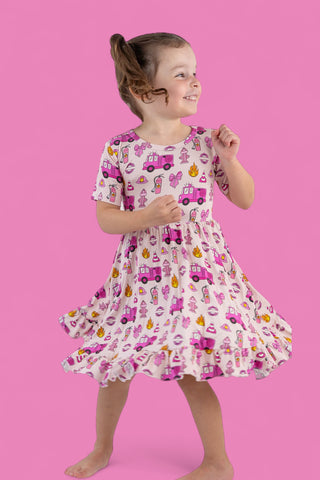 BLAZING BOWS AND HYDRANTS DREAM RUFFLE DRESS