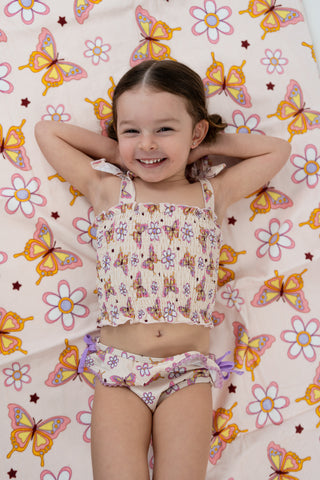 BLOSSOMIN’ BUTTERFLY DREAM SMOCKED TANKINI TWO PIECE SWIM SUIT