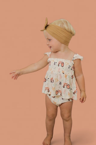 FARMYARD FRIENDS DREAM SMOCKED BABYDOLL BUMMIES SET