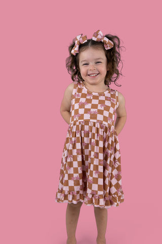 EXCLUSIVE SUNSET BEACH CHECKERS TANK DREAM RUFFLE DRESS