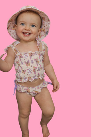 BLOSSOMIN’ BUTTERFLY DREAM SMOCKED TANKINI TWO PIECE SWIM SUIT