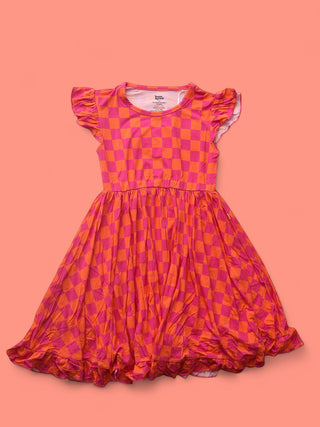 NEON DREAMS CHECKERS DREAM RUFFLE DRESS