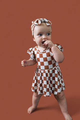 COPPER CHECKERS DREAM CAP SLEEVE BODYSUIT DRESS