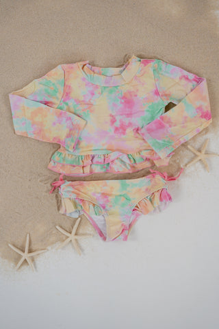 RAINBOW CLOUDS DREAM 2-PIECE RASH GUARD RUFFLE SWIM SUIT