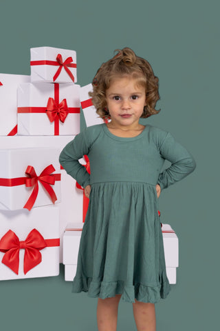 SAGE RIB DREAM RUFFLE DRESS