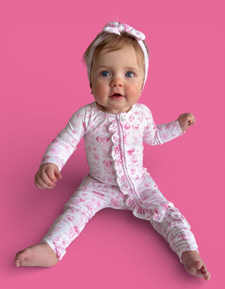 PINK PUPPY TOILE DREAM RUFFLE ROMPER