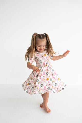 CoComelon x Dream Big Little Co JJ RAINBOW CHECKERS SHORT SLEEVE DREAM RUFFLE DRESS