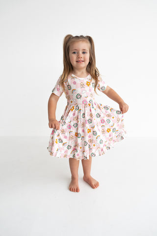 CoComelon x Dream Big Little Co JJ RAINBOW CHECKERS SHORT SLEEVE DREAM RUFFLE DRESS