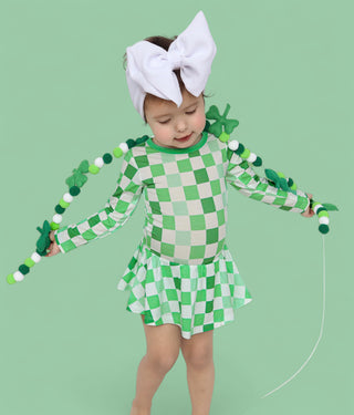 LUCKY CHECKERS LONG SLEEVE DREAM BODYSUIT DRESS