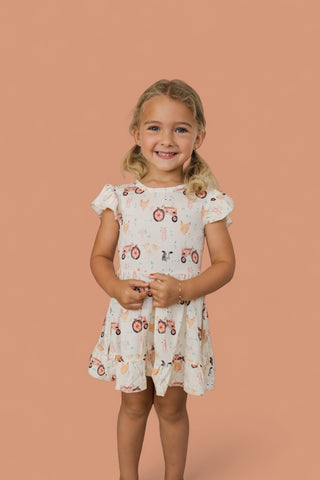 FARMYARD FRIENDS DREAM TIE BACK RUFFLE DRESS