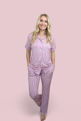 PLUM WAVY CHECKERS WOMEN'S RELAXED FLARE DREAM SET