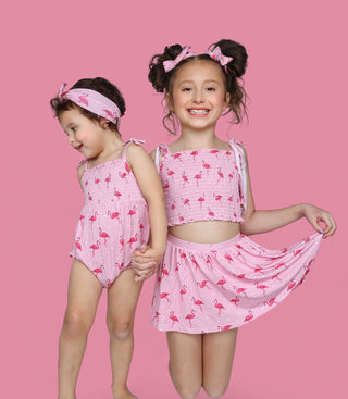 FLOCKING FLAMINGOS DREAM SMOCKED SKORT SET