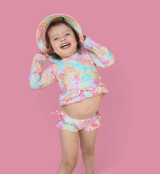 RAINBOW CLOUDS DREAM 2-PIECE RASH GUARD RUFFLE SWIM SUIT