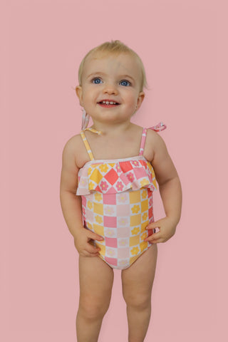 SUMMER SUNSET CHECKERS DREAM ONE PIECE SWIM SUIT