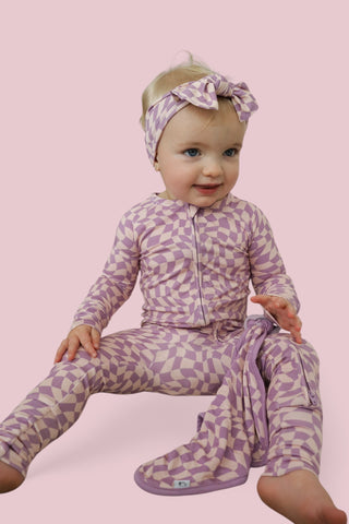 PLUM WAVY CHECKERS DREAM ROMPER