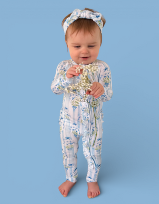 HEIRLOOM BLUE BLOOMS DREAM RUFFLE ROMPER