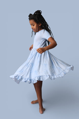 BLUE HAZE DREAM RUFFLE DRESS